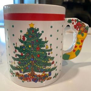 Vintage Christmas Holiday Ceramic 10 oz Coffee Mug With 3D Stocking Handle